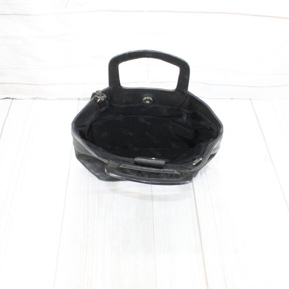 Fossil Rachel Black Leather Floral Snap Tooled Dual Handle Handbag - Picture 7 of 9